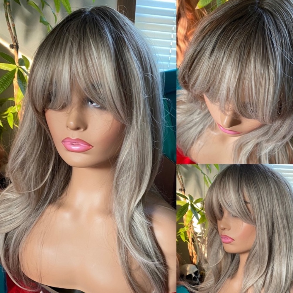 Light ash ling rooted wig with bamgs